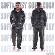 Mens Luxury Flannel Fleece Hooded Pyjamas Twosies Crew Neck Lounge Set Soft Warm
