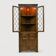 Old Charm Corner Display Cabinet with Leaded Glass Light Oak FREE UK Delivery*
