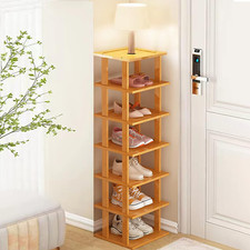 Bamboo Shoe Rack - Vertical Shoe Rack for Small Spaces, Tall Narrow Shoe Rack Or