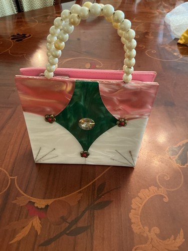 Pink lucite faux leather - pink, lucite/faux