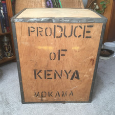VINTAGE ORIGINAL KENYA MOKAMA WOOD AND METAL TEA CHEST 61X51X41cm FAIR COND.