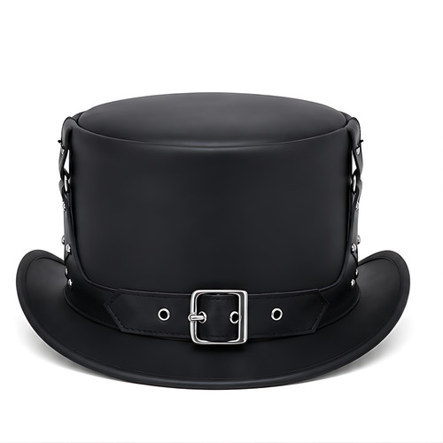 Black leather top - leather, hat