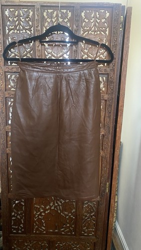 Leather brown skirt - brown,