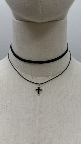 Black cross layered choker - cross,
