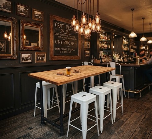 Industrial oak bar table - table,