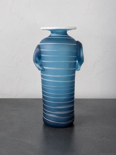 Blue white striped art glass - white,