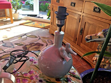 small ceramic grey table lamp with bird decor