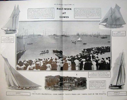 Old antique print 1908 yachts - antique,
