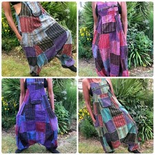 Patchwork Drop Crotch Harem Dungarees Festival Jumpsuit Hippie Overalls Romper