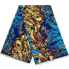 African Fabric Print Ankara 100% Cotton 6 Yards Black Blue Brown Sewing Material