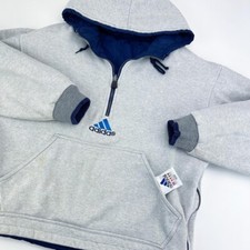 Vintage 90s Adidas Reversible Hooded Jacket, Grey/Navy, Size Medium (JKT457)