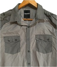 Mens long sleeved shirt Grey with Black pinstripe ~ Large