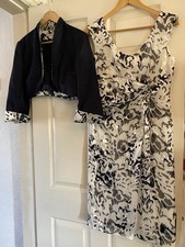 Shubette Mother Of The Bride Dress And Jacket/ Shrug Navy And White Size12