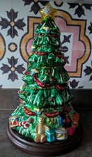 Vintage Thomas Pacconi glass Christmas tree hand painted 40 cm on wooden base
