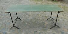 VINTAGE RUSTIC IRON AND PAINTED PINE TRESTLE TABLE