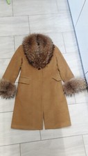 100% Wool Coat With Real Raccoon Fur Collar and 2 Raccoon fur wrists Warm Carmel