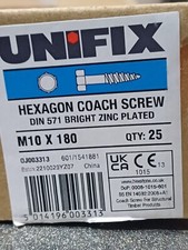 25 X Unifix M10 X 180mm Coach