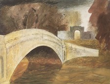 ARTIST JOHN PIPER BRIDGE AT TYRINGHAM BUCKINGAHMSHIRE 1940 LARGE MOUNTED PRINT