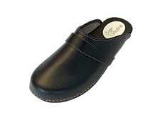 Solema ERIK Leather Slip-on Mens Clogs Mules Slippers Sabot Shoes, Black