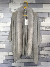 Ladies Grey Fur Trim Cardigan