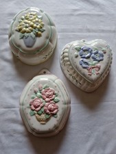 3 Beautiful Vintage Ceramic Floral Wall Hanging Jelly Mould Wall Hanging Cottage