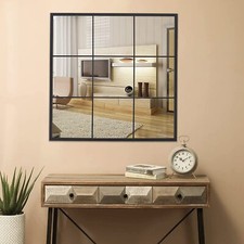 Window Panel Industrial Metal Mirror Square Wall Mirror Hallway Decor 90*90cm UK