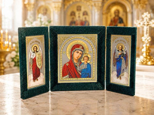Orthodox velour triptych icon - orthodox,