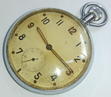 WWII British Army Issue GSTP /I Pocket Watch running Swiss 15J snap case