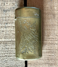 Antique Brass US ARMY Match Safe Vesta Case Trench Art w/ Eagle & Match Striker