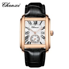 Men's Casual Roman Numberals Square Dial Leather Strap Analog Quartz Wrist Watch