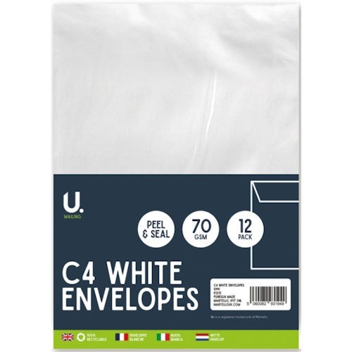 White envelopes 12 pack - white,