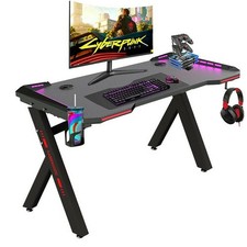 Large Gaming Desk with LED Lights PC Gamer Desk Hutch for Livingroom Bedroom Bar