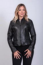Women black leather jacket - black,