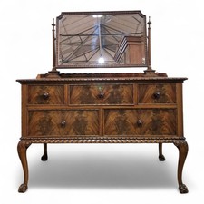 Antique Victorian Flame Mahogany Carved Chest of Drawers / Vanity Dressing Table