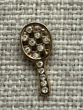 Gold Vintage Tennis Racquet Brooch with Sparkly Stones