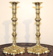 Late 19thC. Pair Of  Georgian/WilliamIV Style Petal Base Brass Candlesticks
