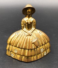 Brass Southern Belle Woman Bell in Dress 2.75" Civil War Era Lady Bonnet Vintage