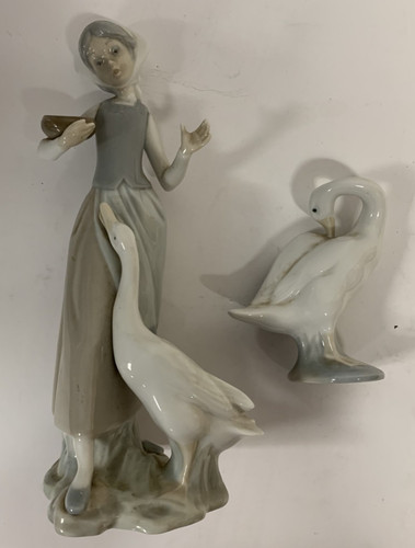 Lladro girl feeding goose - girl,