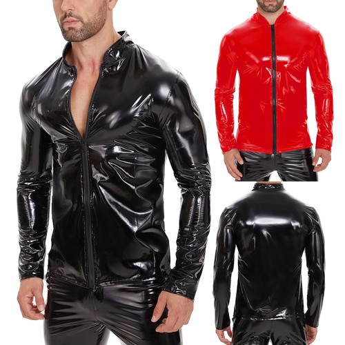 Mens shiny pvc leather - shiny, shirts