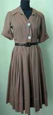 Vintage 1940s 1950s Cotton Day Dress Shirtwaister Full Pleated Skirt Jeanne 