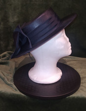 Elegant Navy Blue Wide Brim Formal Hat with Satin Bow ? Wedding Races Mother of