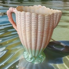 Vintage SylvaC Clam Shell Style jug/Pitcher - 23cm/9cm Tall: Terracotta & Green
