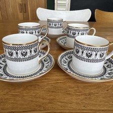 5 Piece Crown Staffordshire Black Victoria Espresso Coffee cup and saucer set 