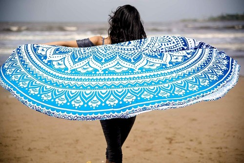 Blue hippie mandala tapestry - blue,
