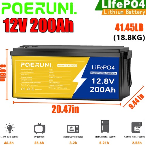 New 12v 200ah 2560wh - 12v, lifepo4