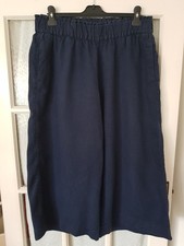 M&S COLLECTION Linen  Wide Leg Crop Casual Trousers Elastic Waist  Size 14