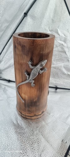 Vintage bamboo wooden vase - bamboo,
