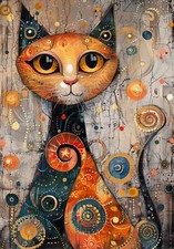Gustav Klimt Ginger Cat Abstract Portrait Wall Art Poster Print Picture A3 A4 A5
