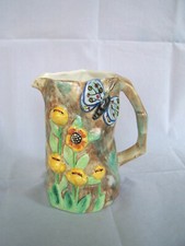 E Radford Butterfly Flower Majolica Ware Jug Pitcher Hand Painted Art Deco Vase