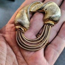 PEGASUS Corocraft Vintage tubular snake Brooch Pin Gold Tone Metal 1970s